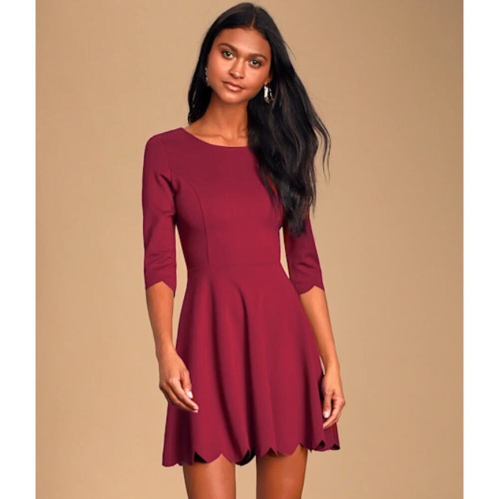 Lulu's Cumulonimbus Clouds Burgundy Skater Dress L